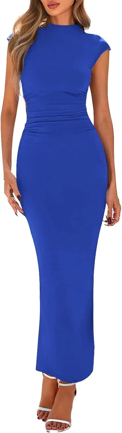 Bodycon Dresses for Women Summer Formal Wedding Guest Dresses Casual Ruched Elegant Maxi Cocktail Dress