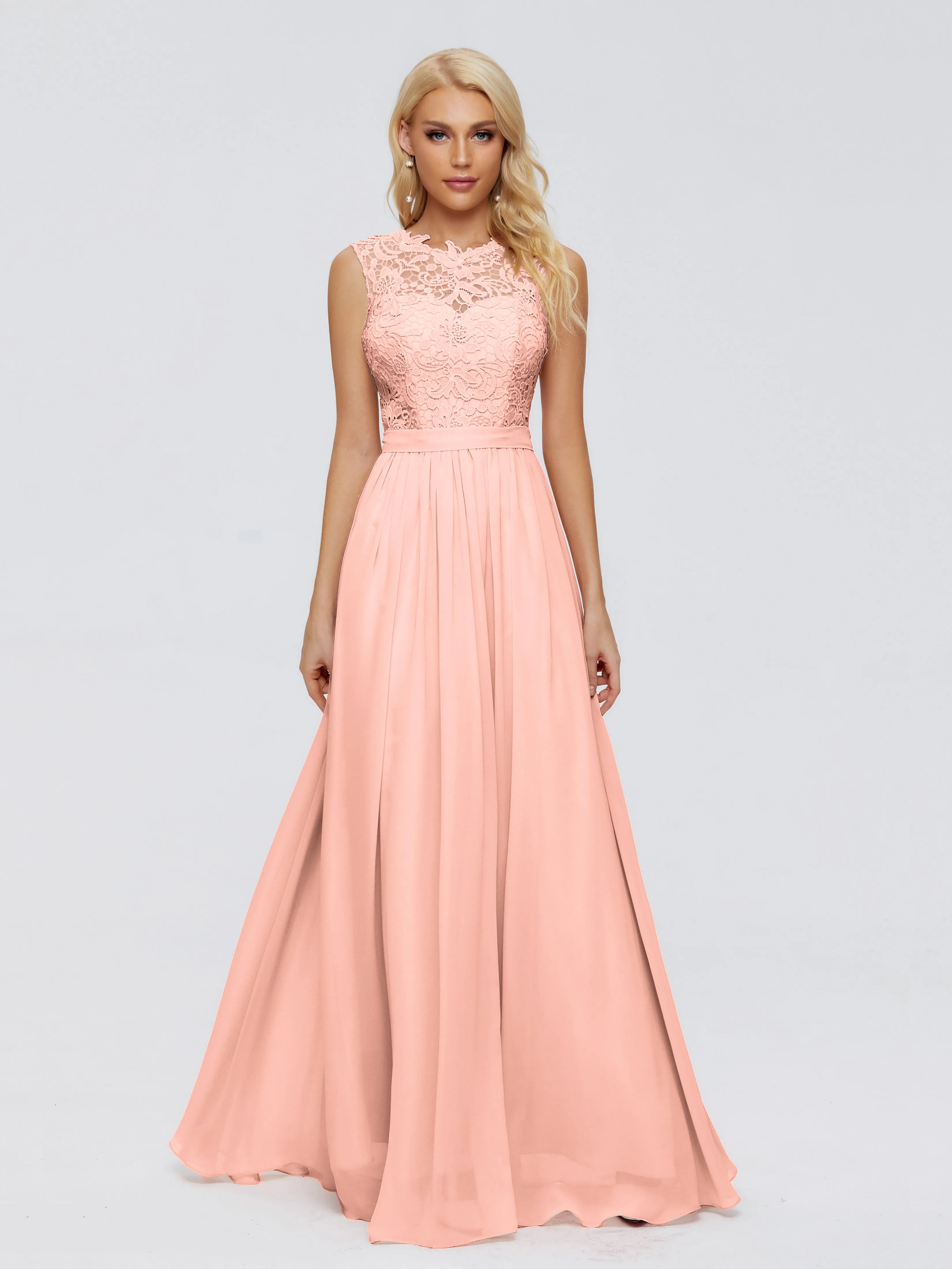 Bright Coral Bridesmaid Dresses Melody Elegant Bateau Chiffon Bridesmaid Dresses