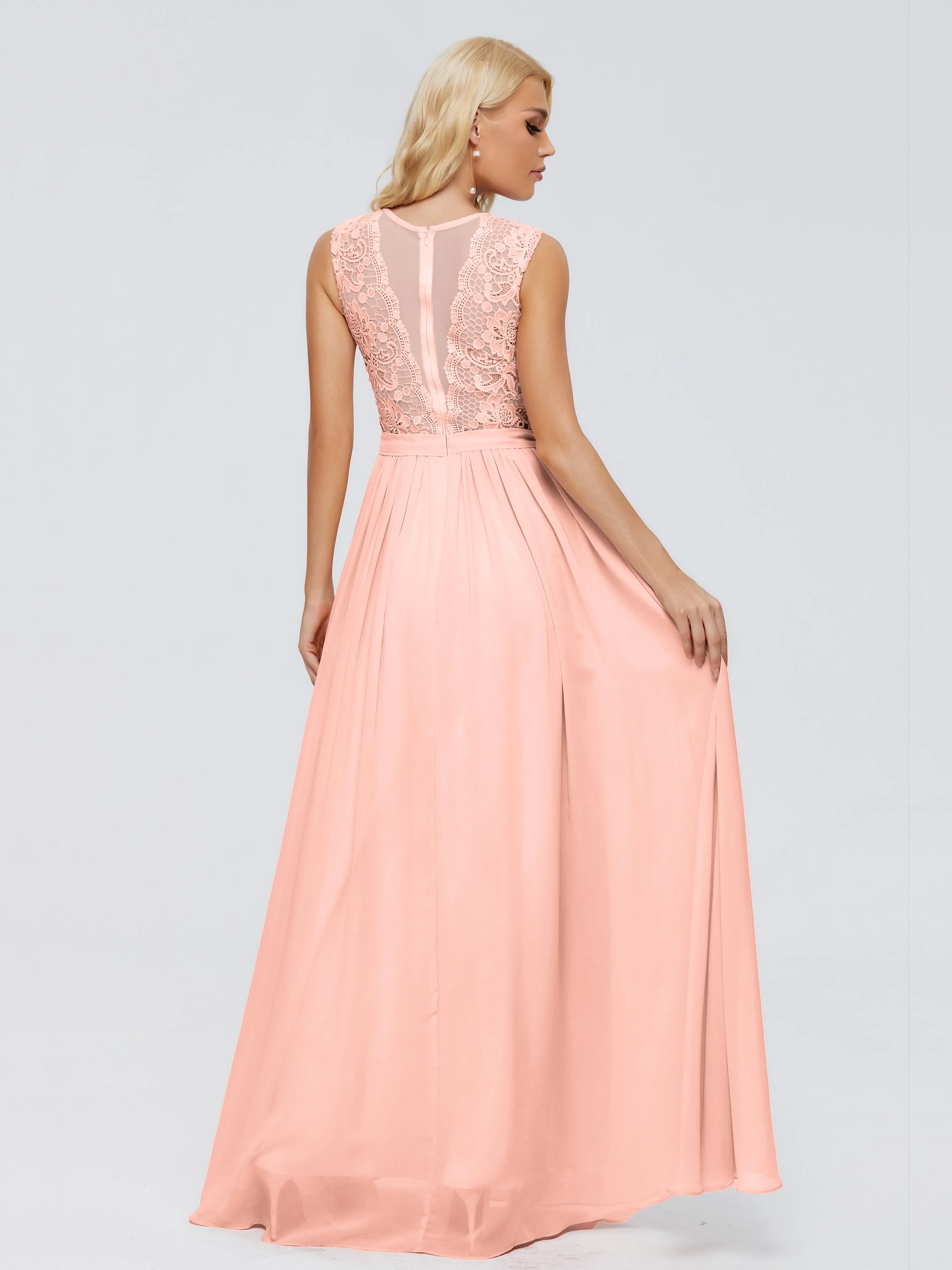 Bright Coral Bridesmaid Dresses Melody Elegant Bateau Chiffon Bridesmaid Dresses
