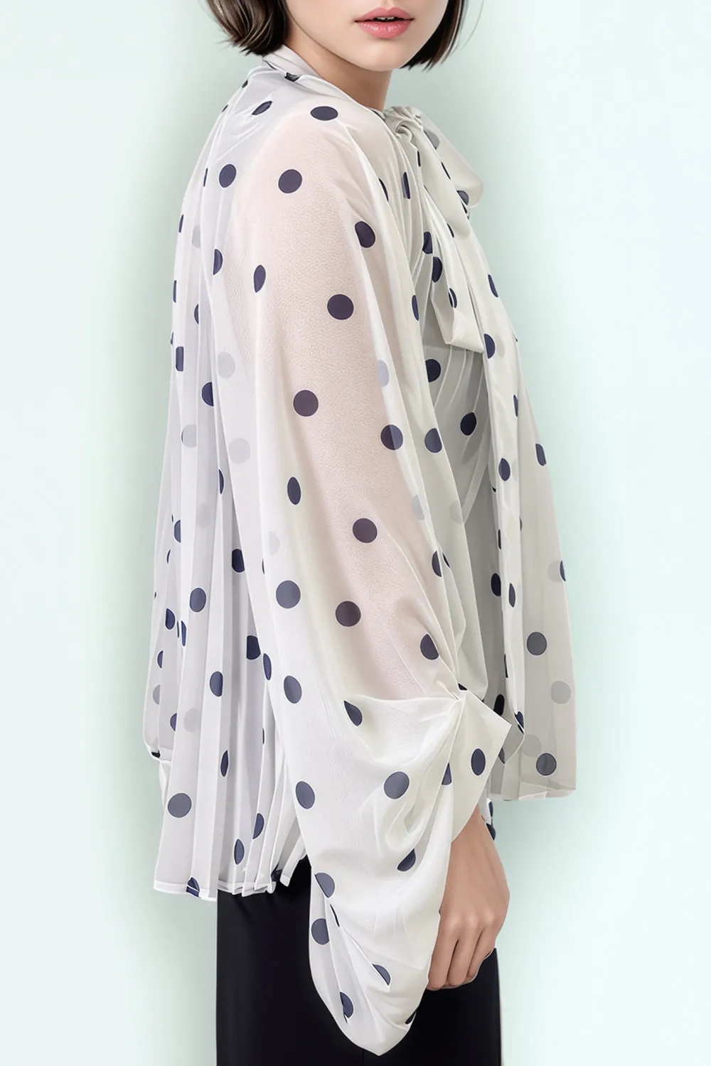 C3395 POLKA DOT PLEATED TOP (WHT, RED)