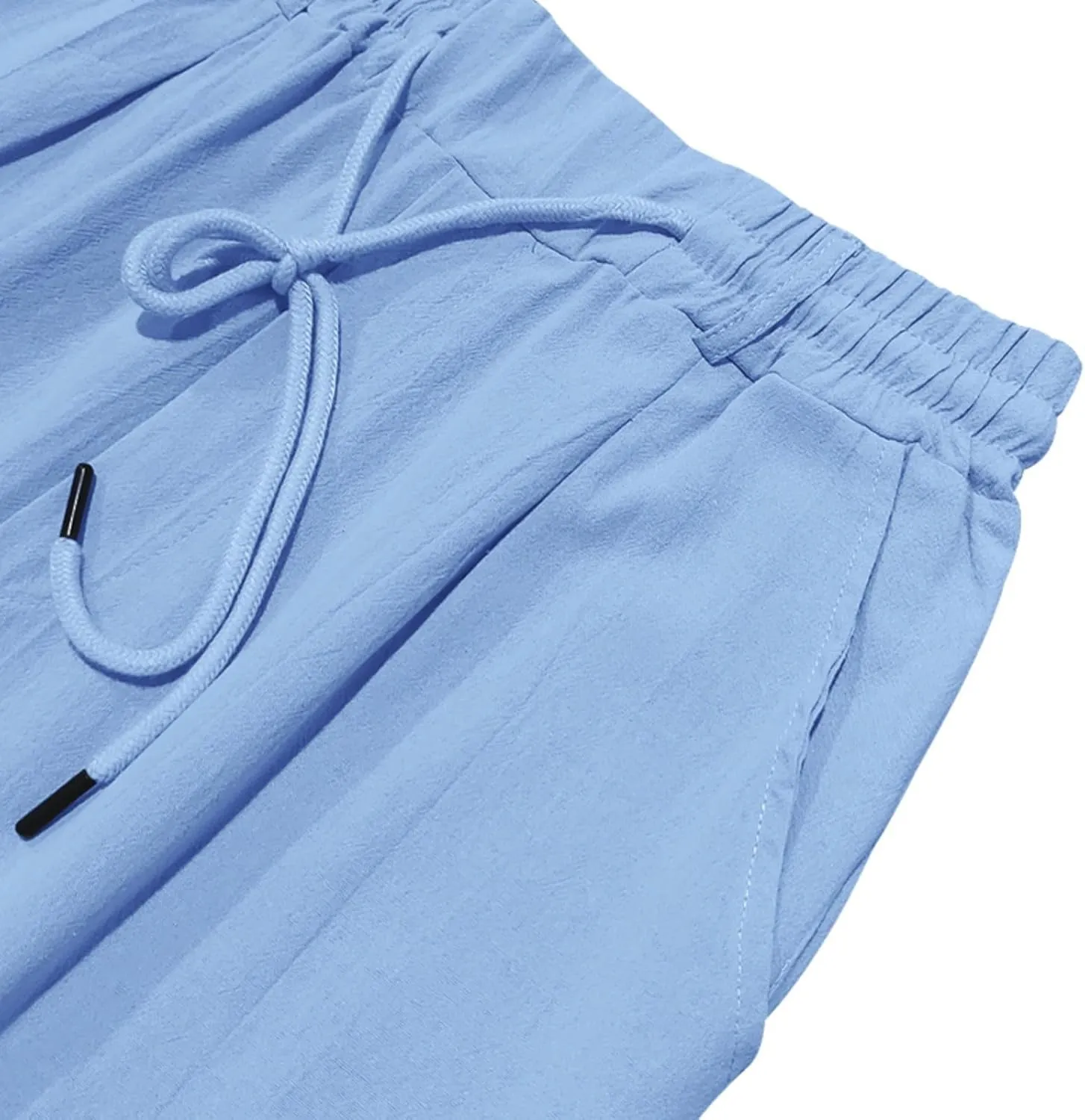 Cambkatl Linen Pants for Men Casual Elastic Waist Drawstring Lightweight Loose Ventilate Summer Straight Beach Trousers