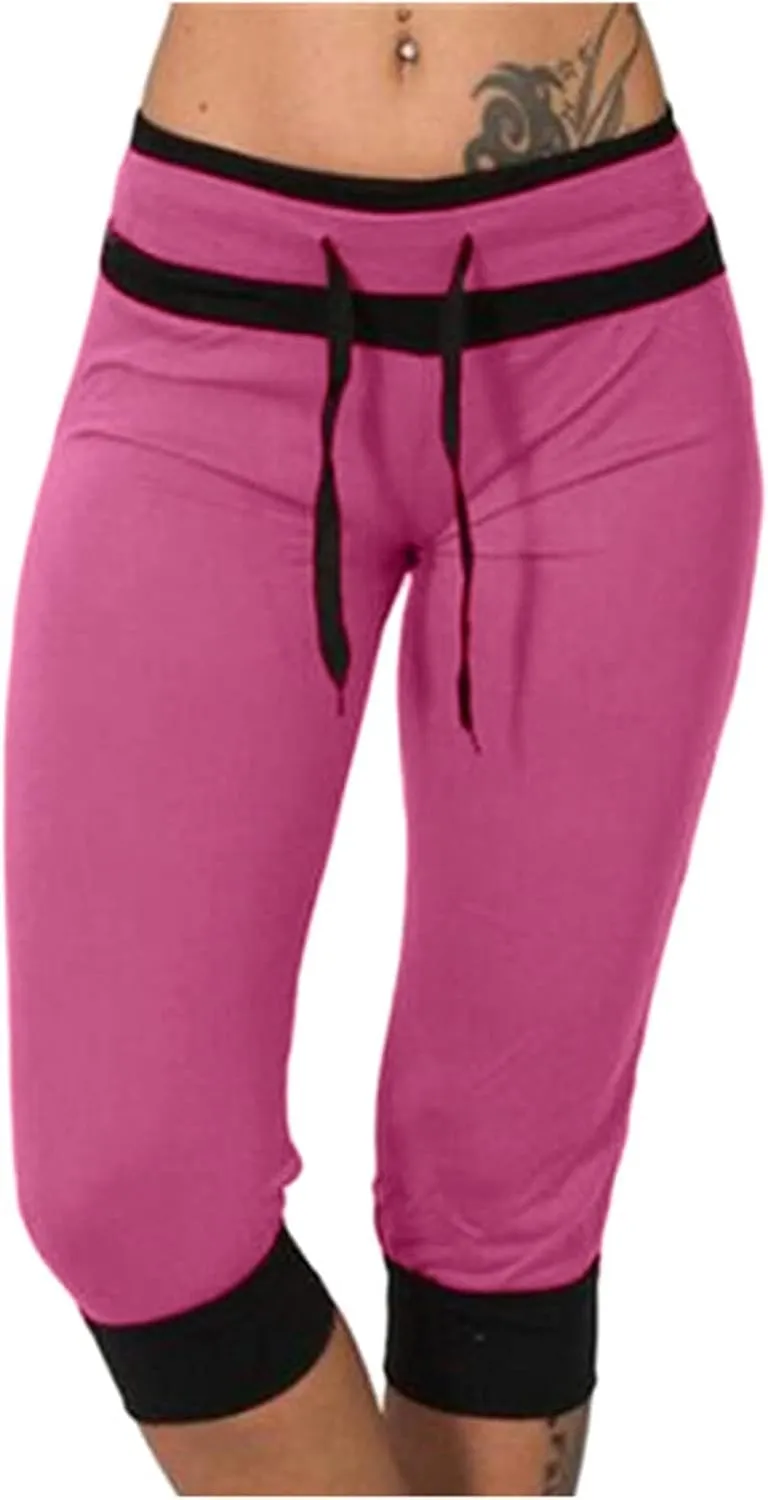 Capri Pants for Women Summer High Waisted Capris Pant Cropped Trouser Pants Stretchy Cinch Bottom Pant with Pocket