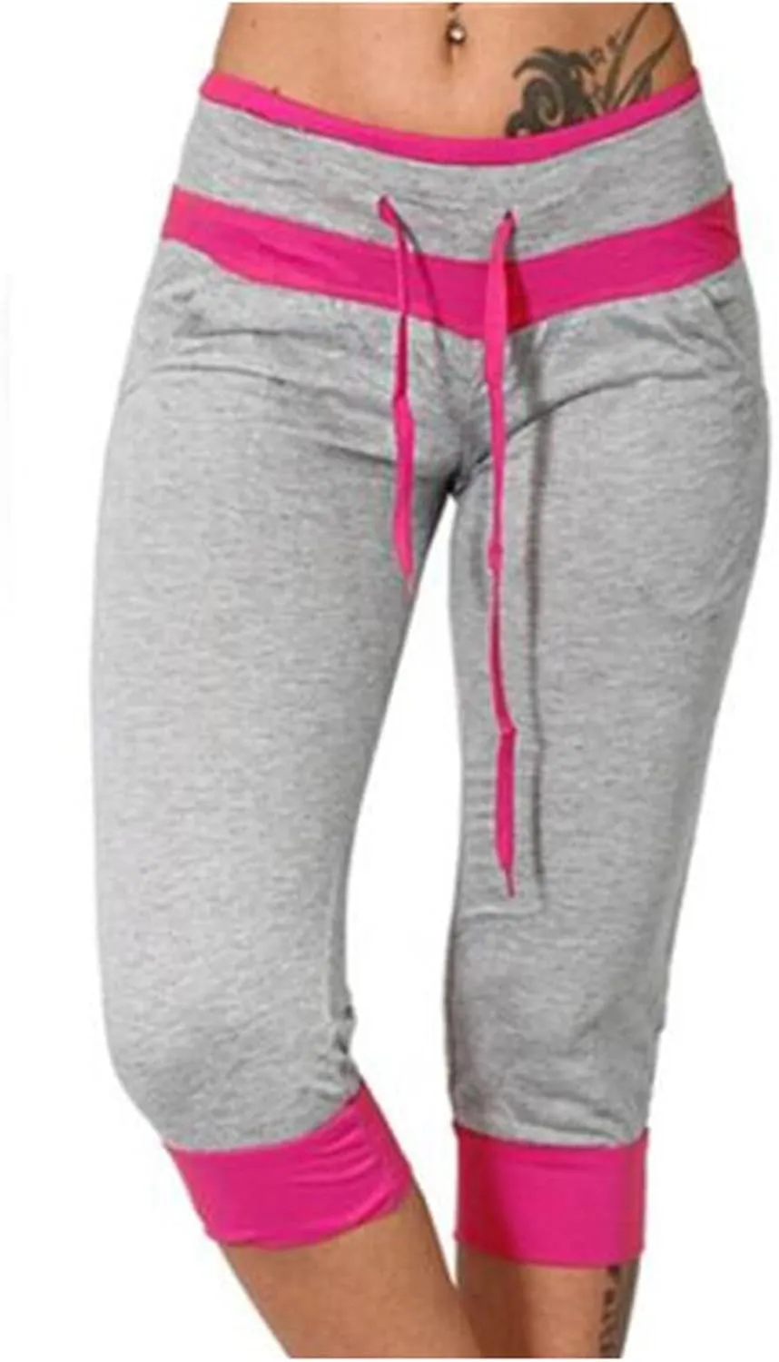 Capri Pants for Women Summer High Waisted Capris Pant Cropped Trouser Pants Stretchy Cinch Bottom Pant with Pocket