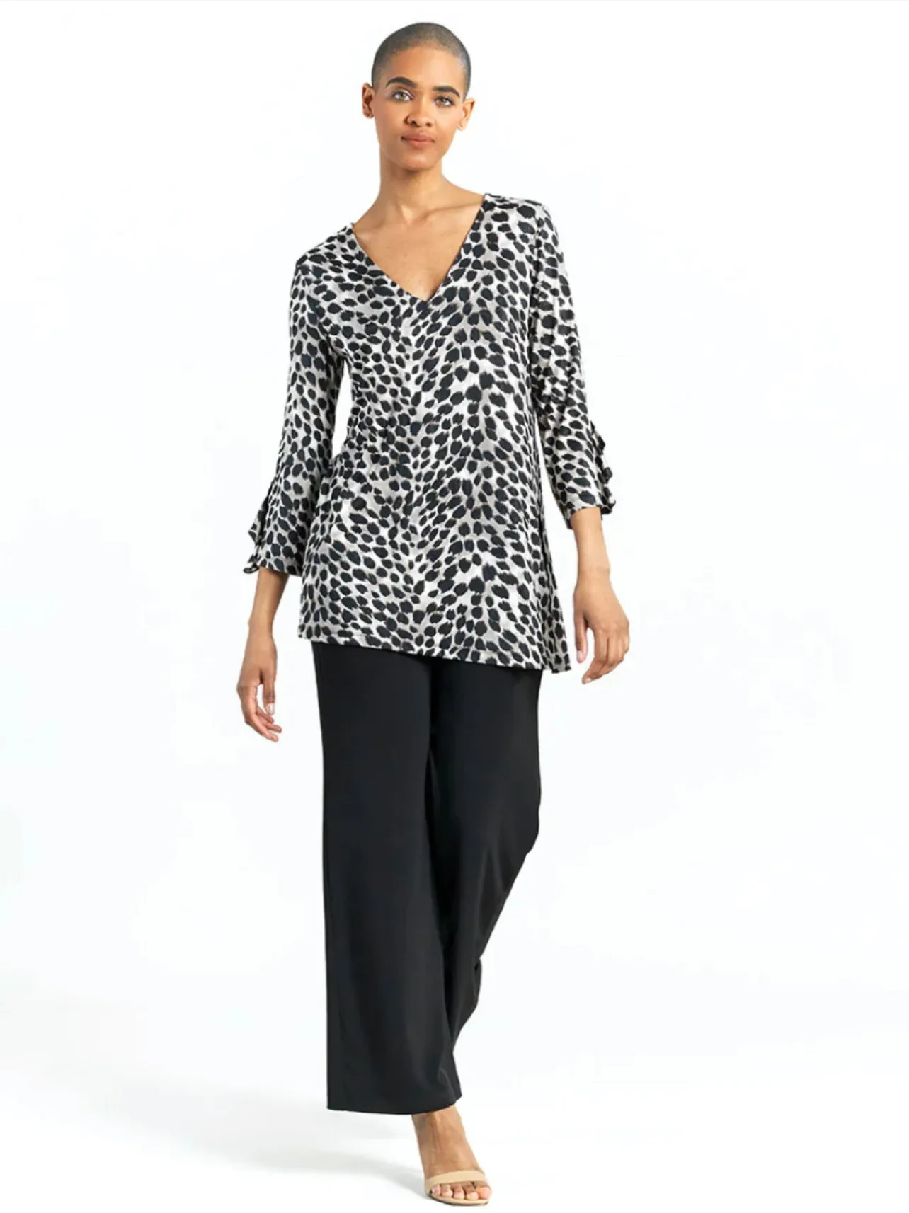 CLARA SUNWOO TU63P Flutter Cuff Side Vent Tunic Cheetah Spot