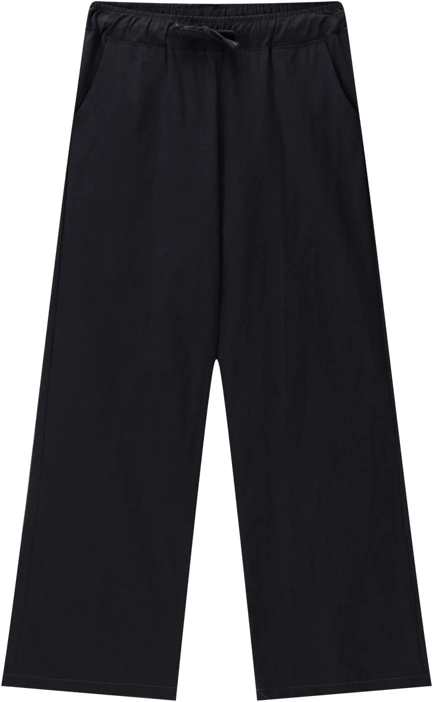 Cotton Linen Pants for Girls Summer Lightweight Wide Leg Flowy Trousers 2025 Fashion Drawstring Elastic Waist Slacks
