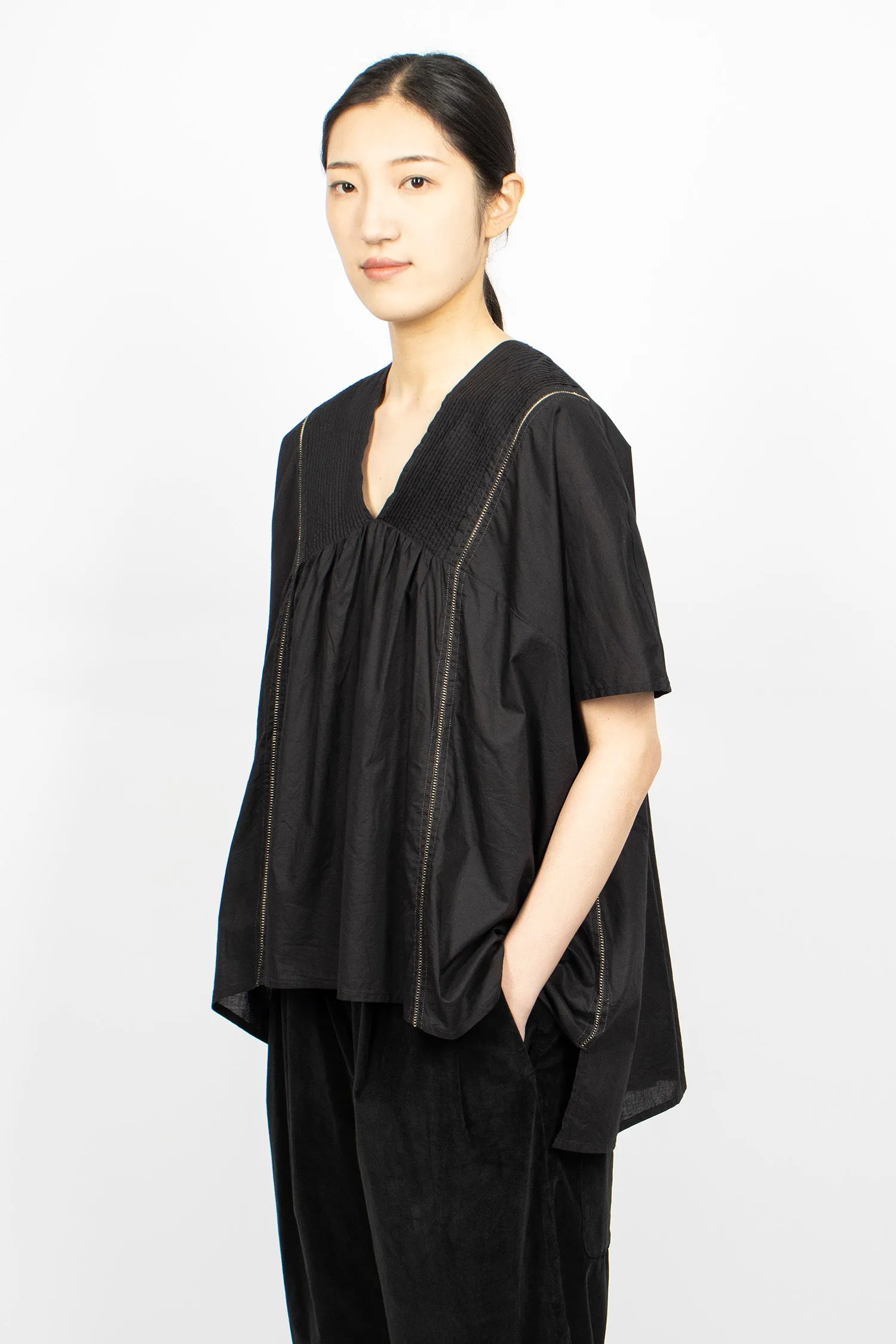 Cotton Pullover Blouse Black