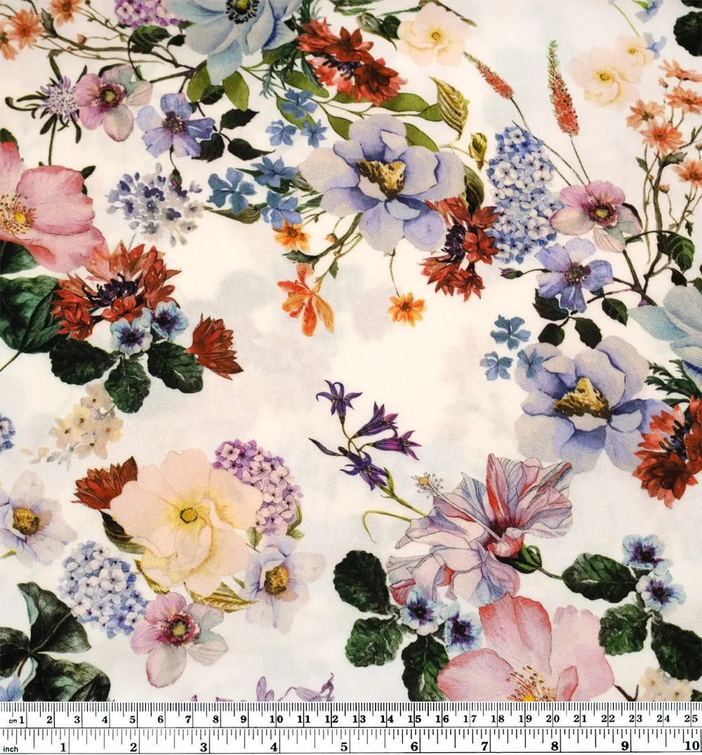 Deadstock Soft Daydream Viscose Challis - Ivory/Pine/Rose
