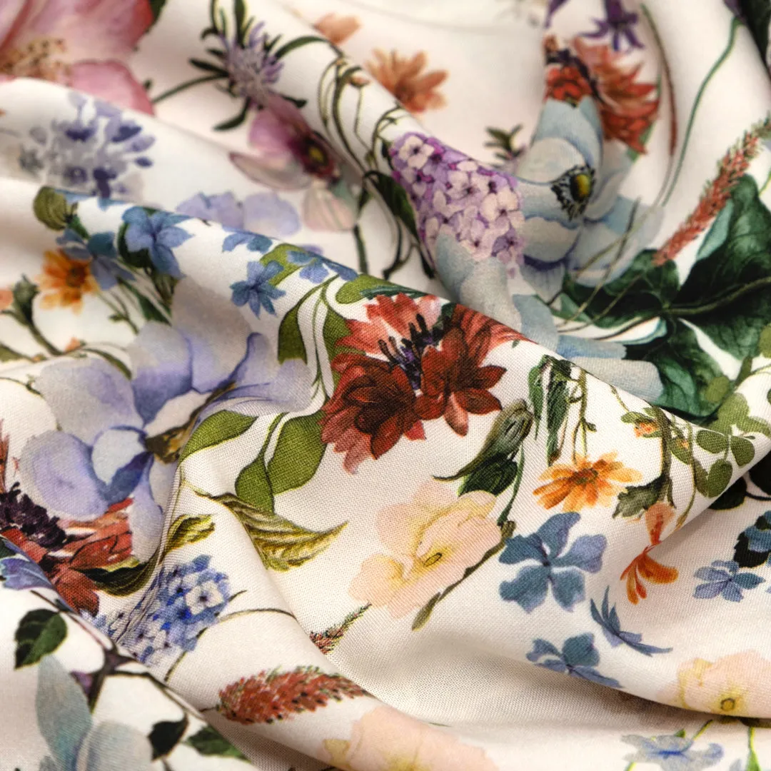 Deadstock Soft Daydream Viscose Challis - Ivory/Pine/Rose