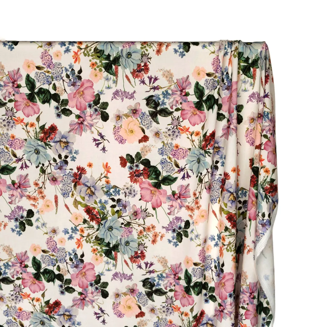 Deadstock Soft Daydream Viscose Challis - Ivory/Pine/Rose