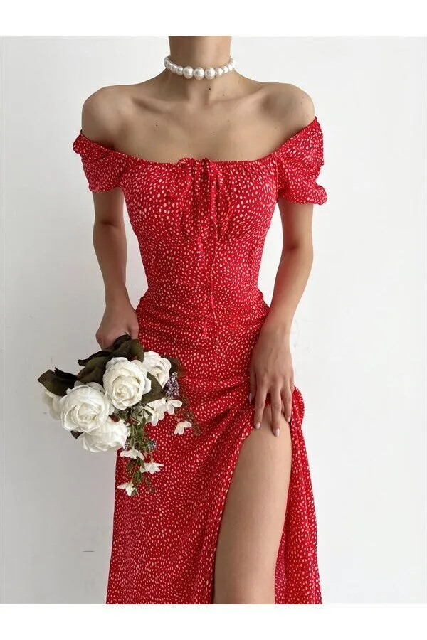 Elegant Backless Bubble Sleeve Split Dress