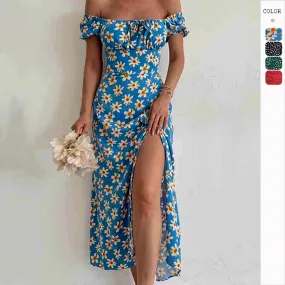 Elegant Backless Bubble Sleeve Split Dress