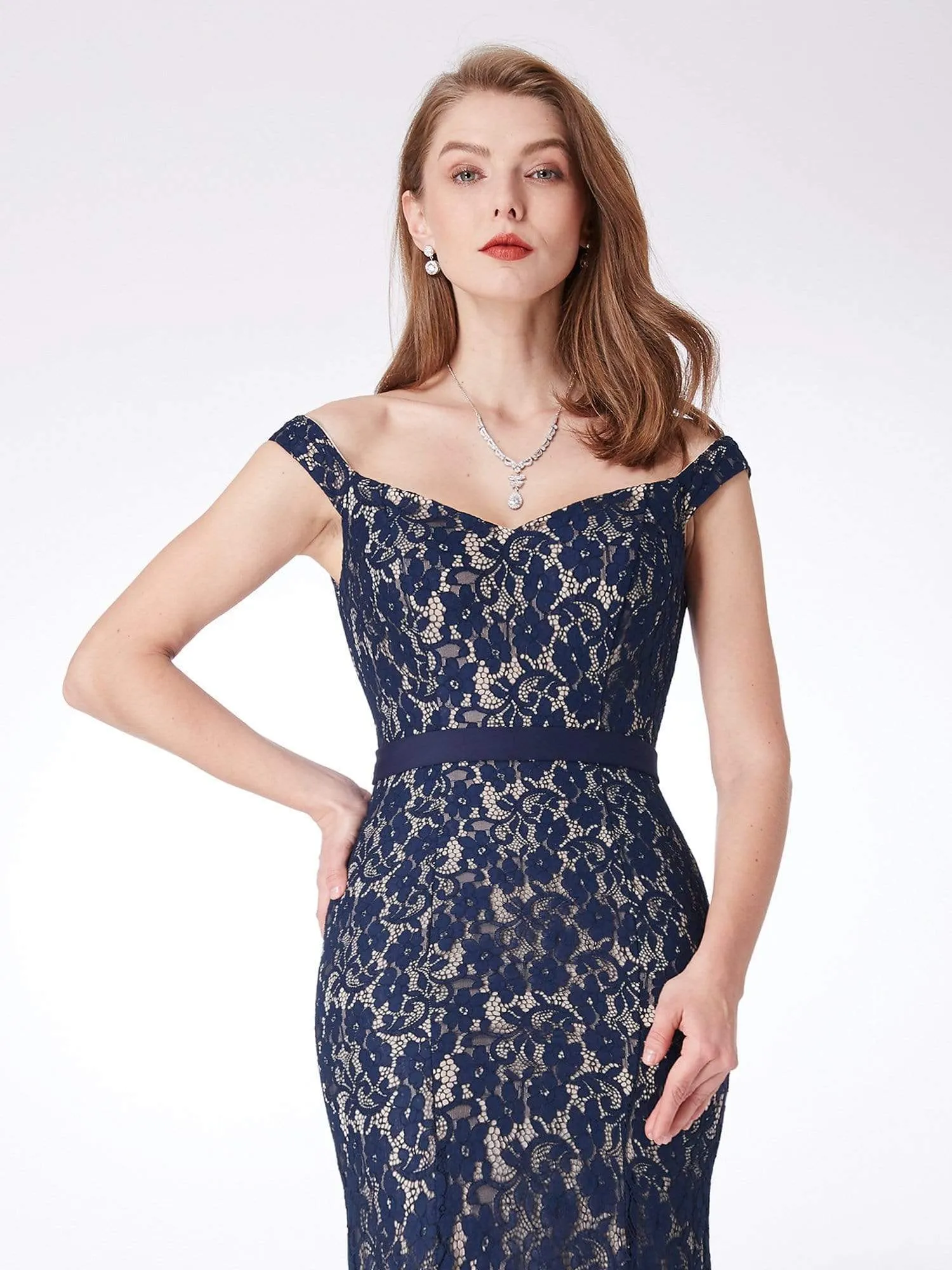 Elegant Off Shoulder Lace Evening Dress