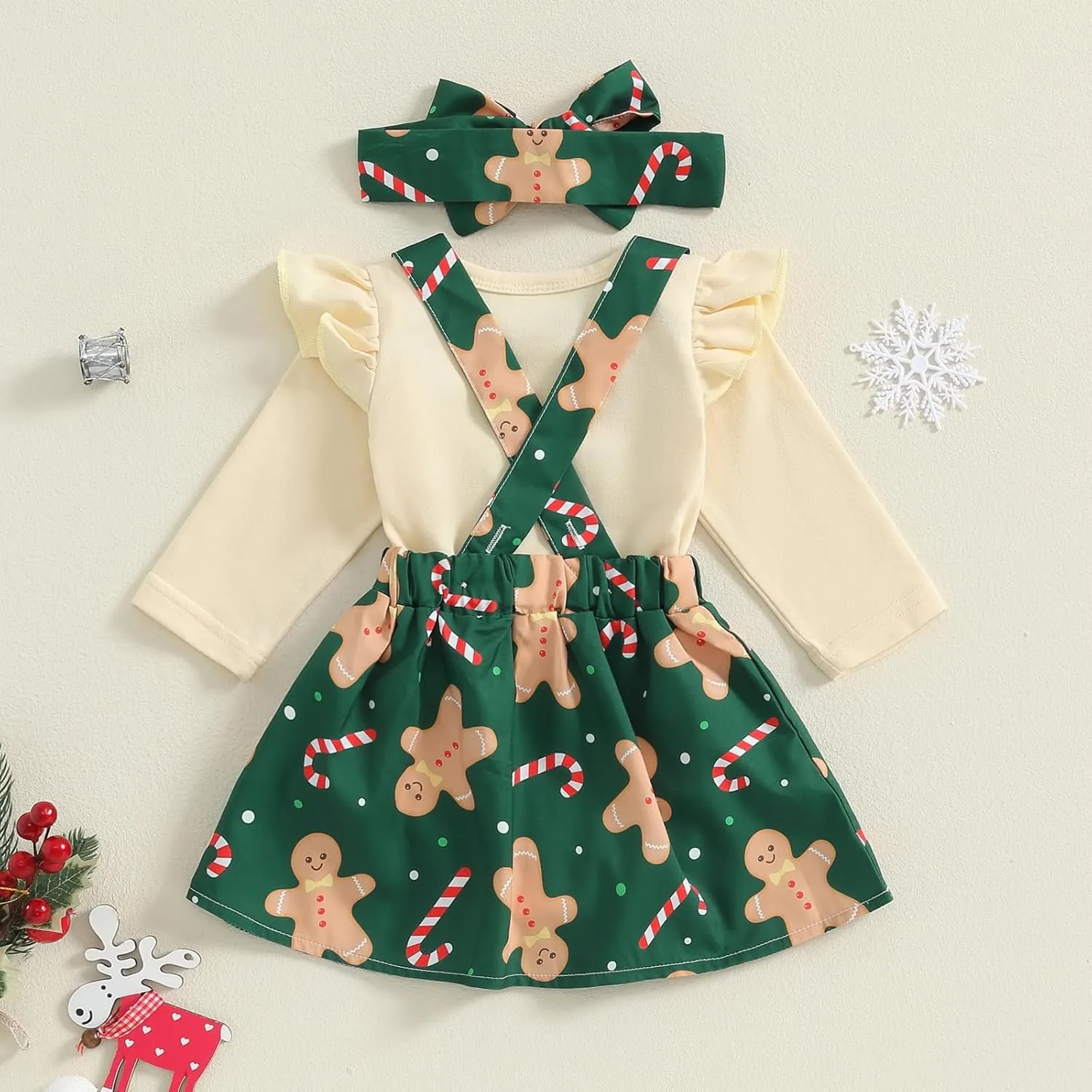 FIOMVA My First Christmas Baby Girl Outfit Newborn Romper Skirts Set Fall Winter Infant Christmas Dress Overall Clothes