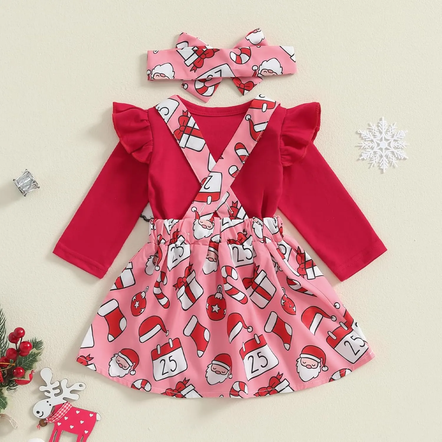 FIOMVA My First Christmas Baby Girl Outfit Newborn Romper Skirts Set Fall Winter Infant Christmas Dress Overall Clothes