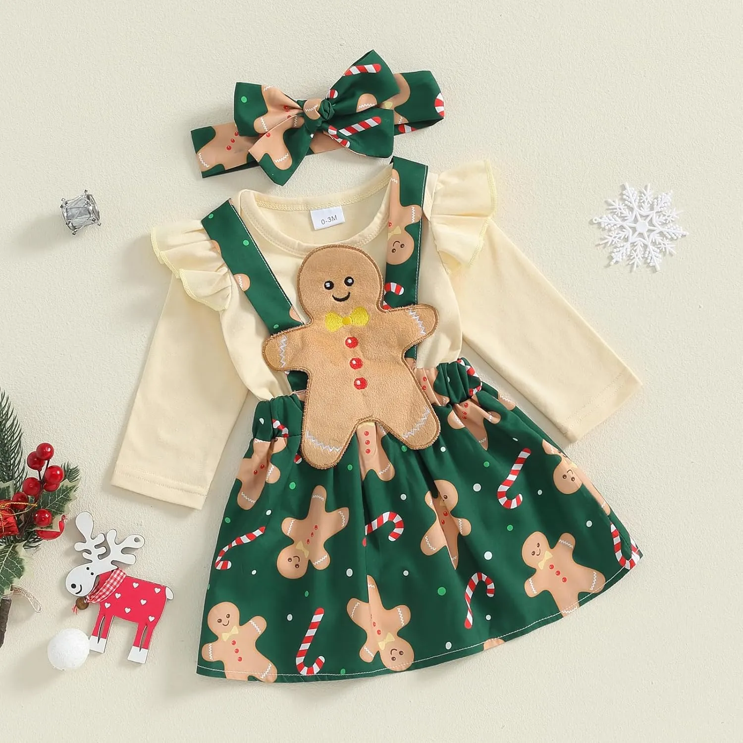 FIOMVA My First Christmas Baby Girl Outfit Newborn Romper Skirts Set Fall Winter Infant Christmas Dress Overall Clothes