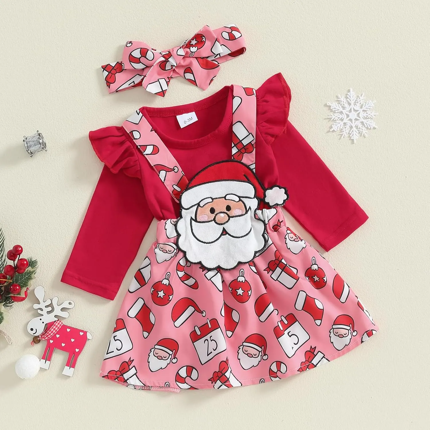FIOMVA My First Christmas Baby Girl Outfit Newborn Romper Skirts Set Fall Winter Infant Christmas Dress Overall Clothes