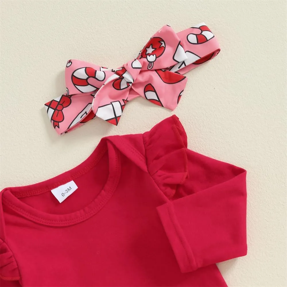 FIOMVA My First Christmas Baby Girl Outfit Newborn Romper Skirts Set Fall Winter Infant Christmas Dress Overall Clothes