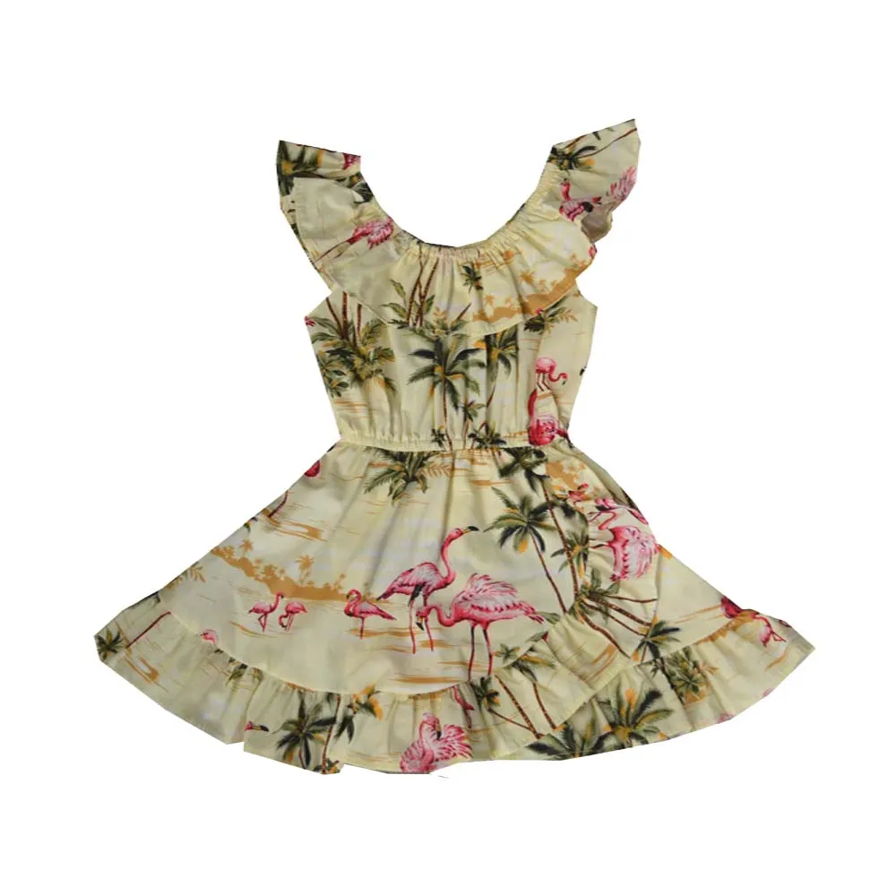 Flamingo Cotton Hawaiian Dress Girl