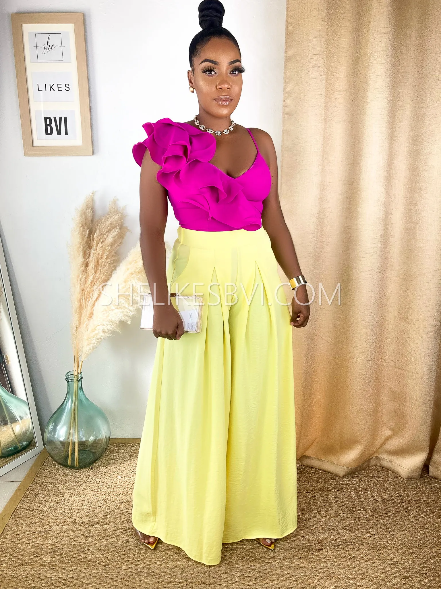 Flowy Light Lemon Yellow Palazzo Pants