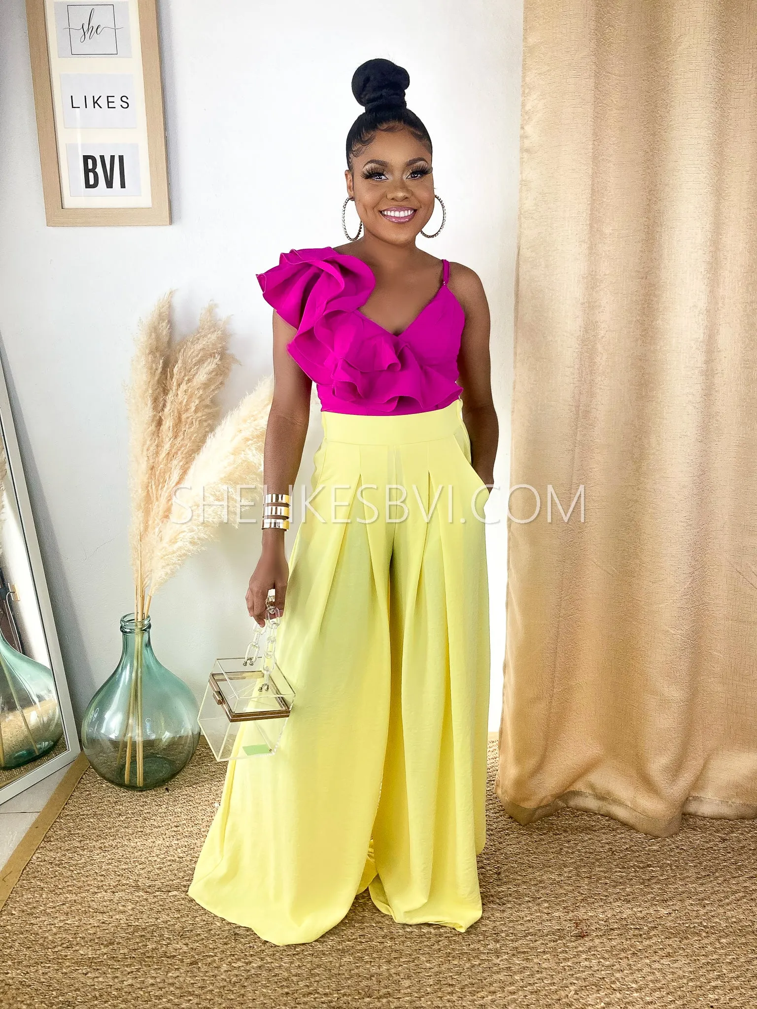 Flowy Light Lemon Yellow Palazzo Pants