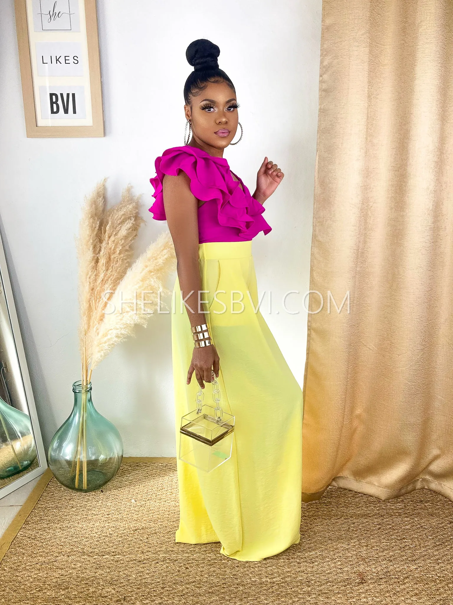 Flowy Light Lemon Yellow Palazzo Pants