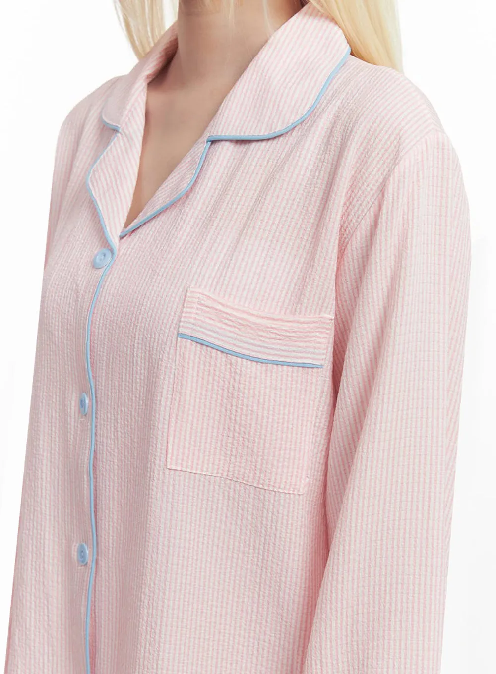Flowy Stripe Buttoned Pajama Set IM504