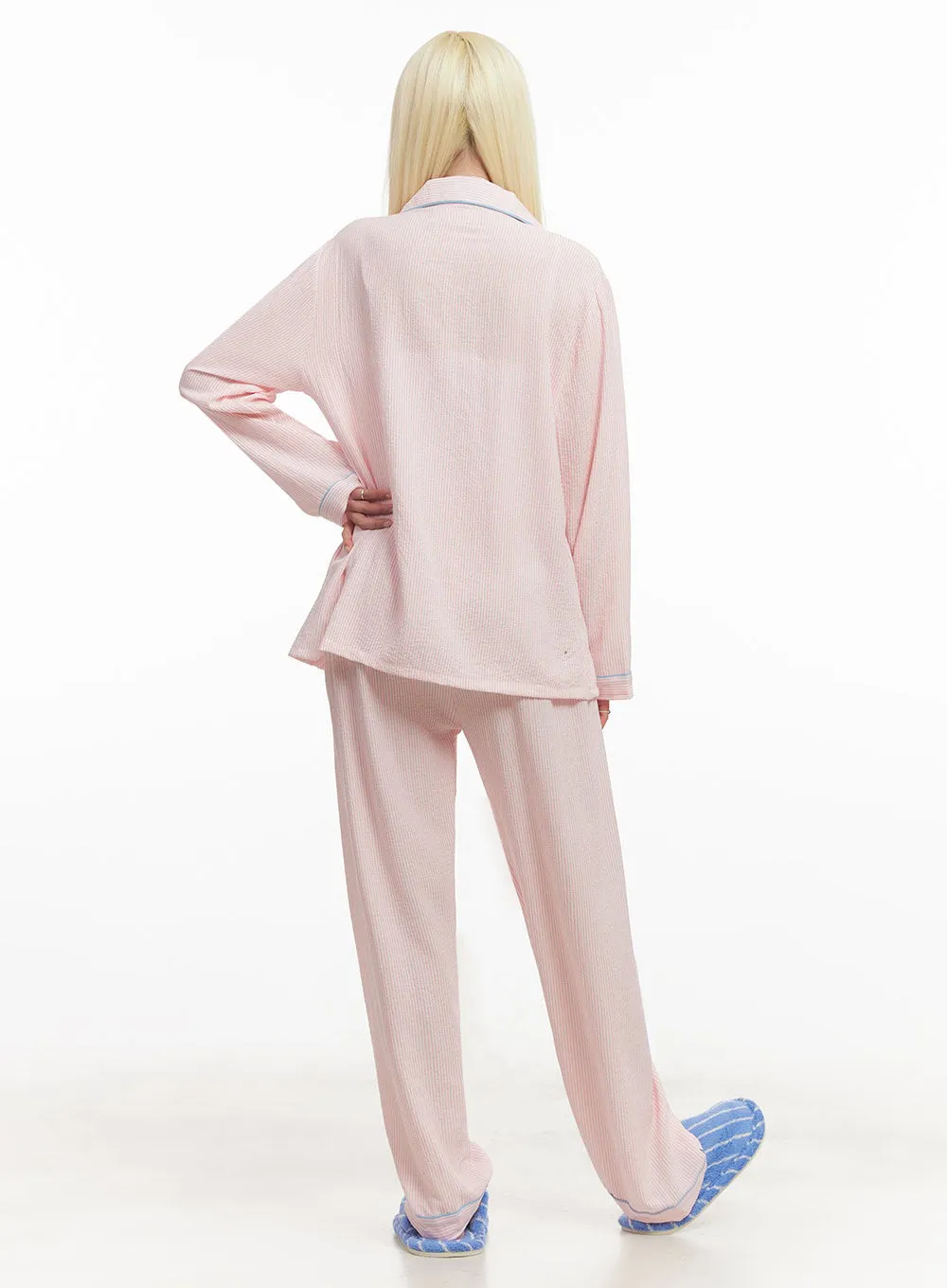 Flowy Stripe Buttoned Pajama Set IM504