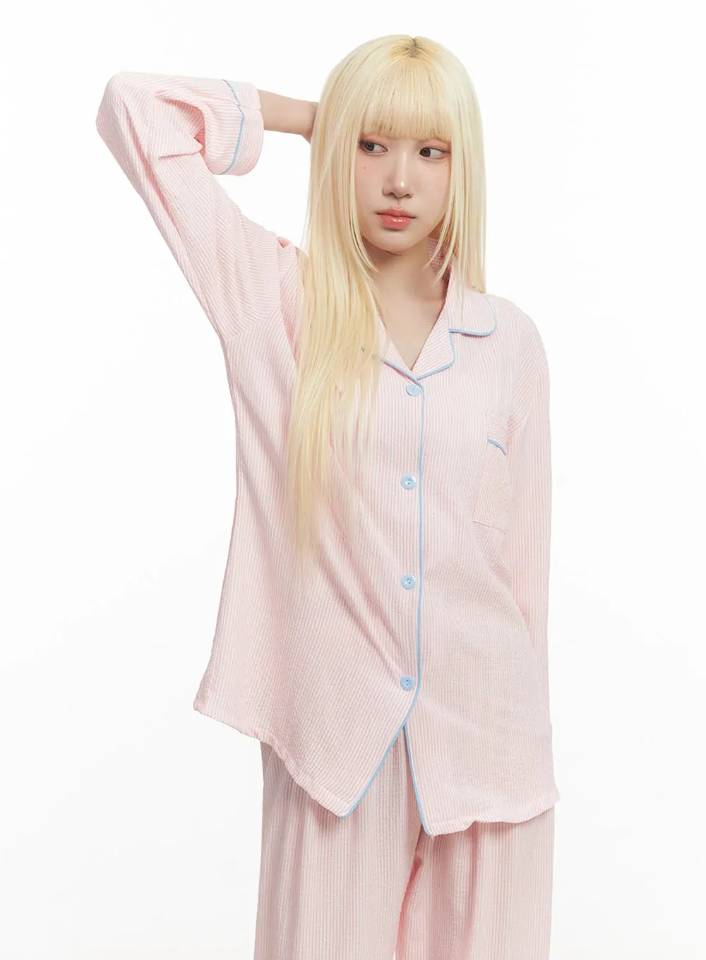 Flowy Stripe Buttoned Pajama Set IM504