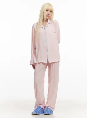Flowy Stripe Buttoned Pajama Set IM504