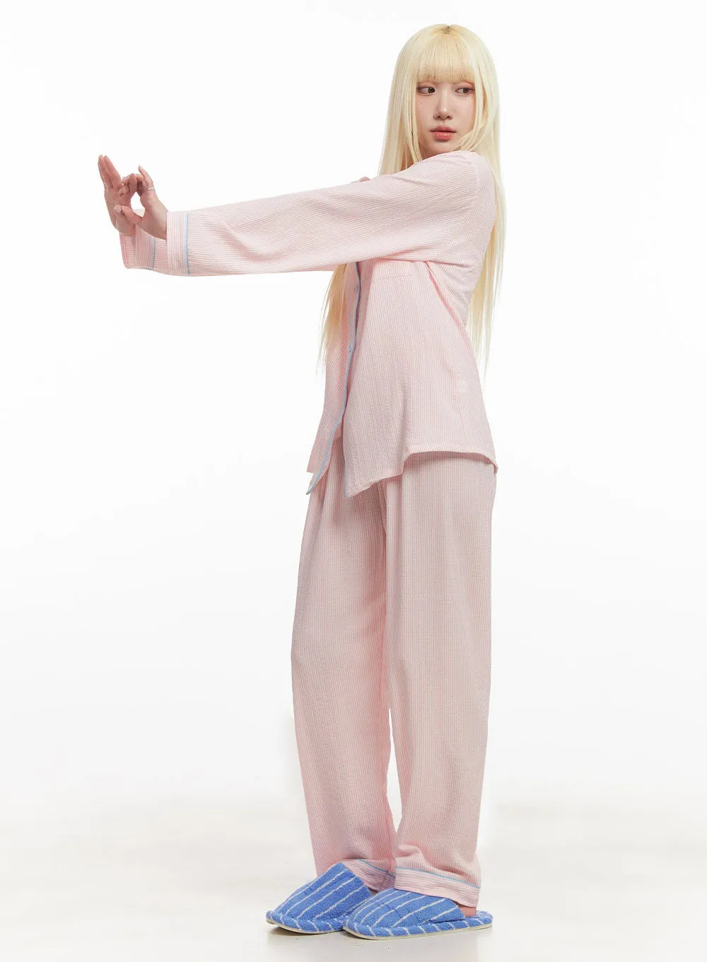 Flowy Stripe Buttoned Pajama Set IM504