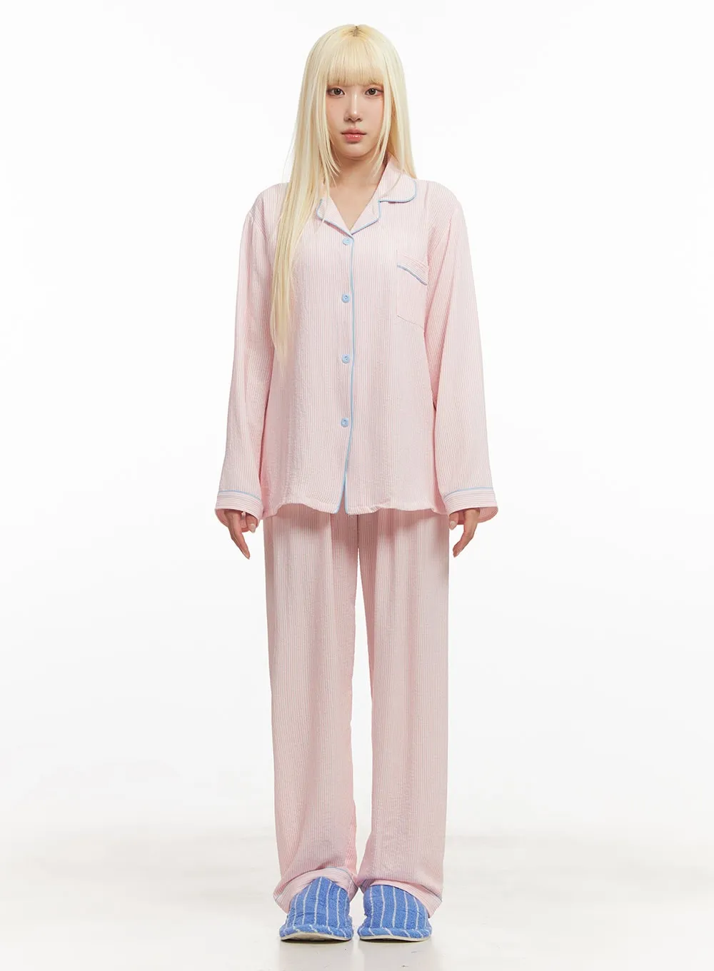 Flowy Stripe Buttoned Pajama Set IM504