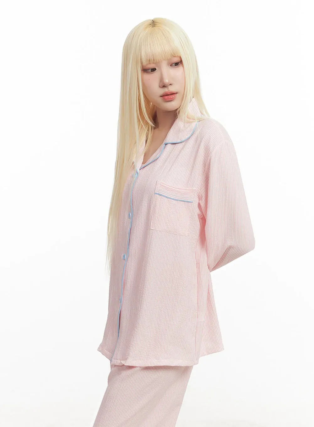 Flowy Stripe Buttoned Pajama Set IM504