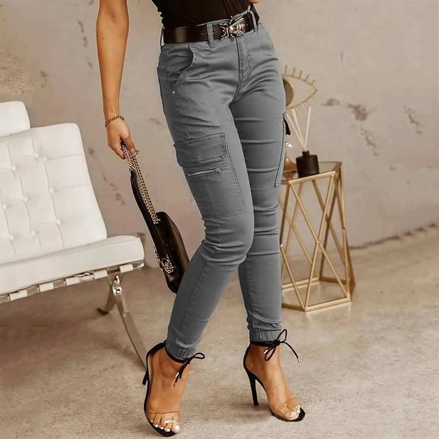 High Waisted Cargo Pants for Women Baggy Y2K Streetwear Pants with Pockets Straight Leg Stretchy Hiking Work Trousers