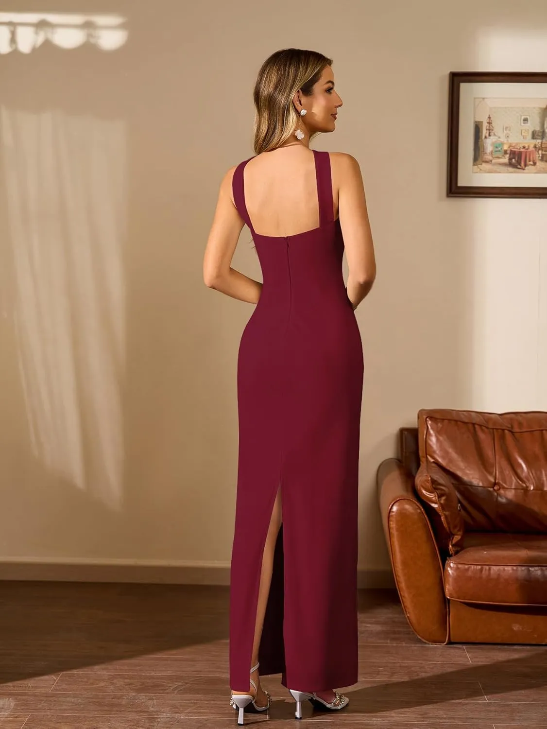 HTZMO Women Elegant Summer Bodycon Maxi Dress Halter Neck Formal Wedding Guest Cocktail Party Long Dresses