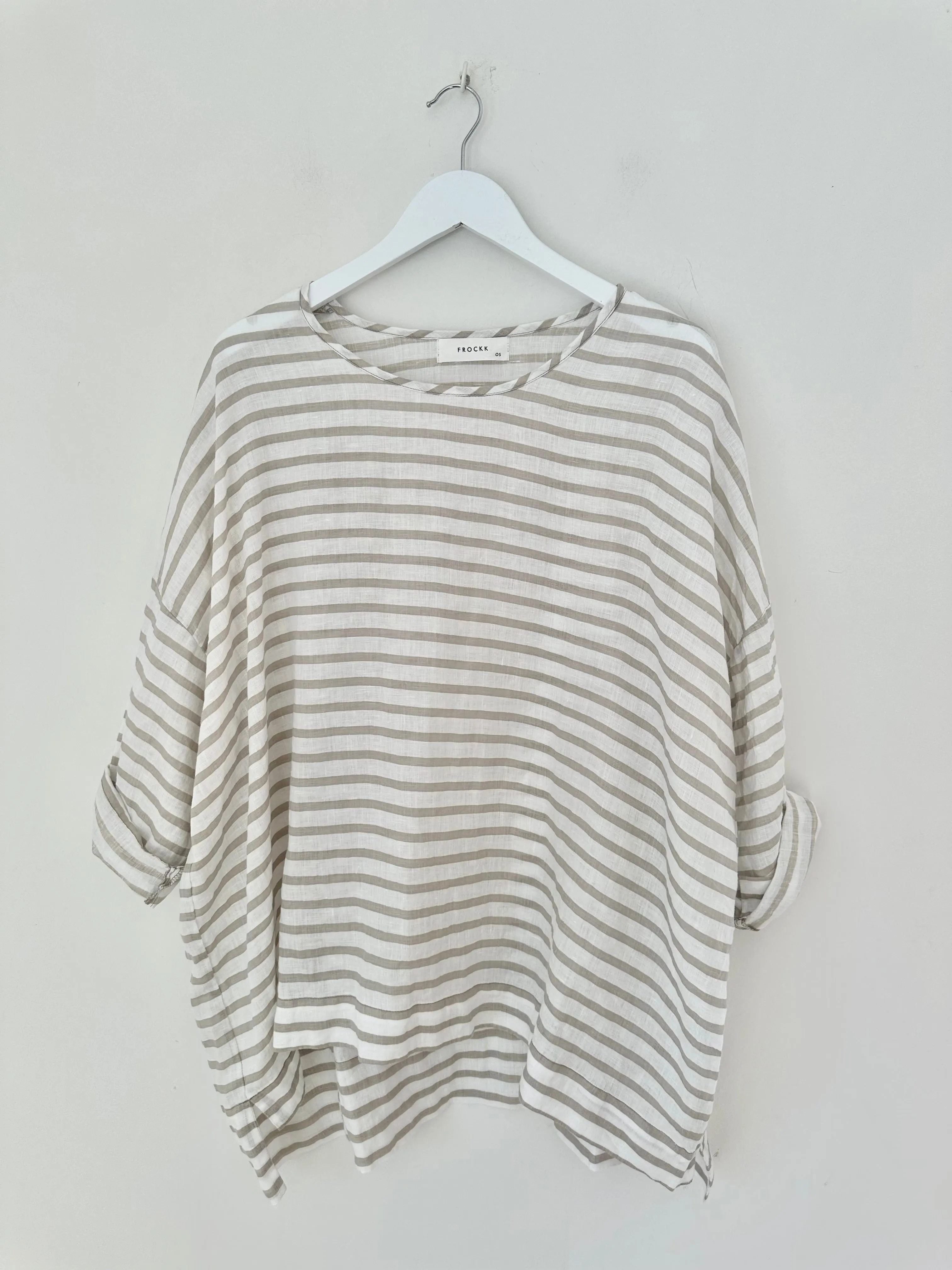 hunter top - small natural stripe linen