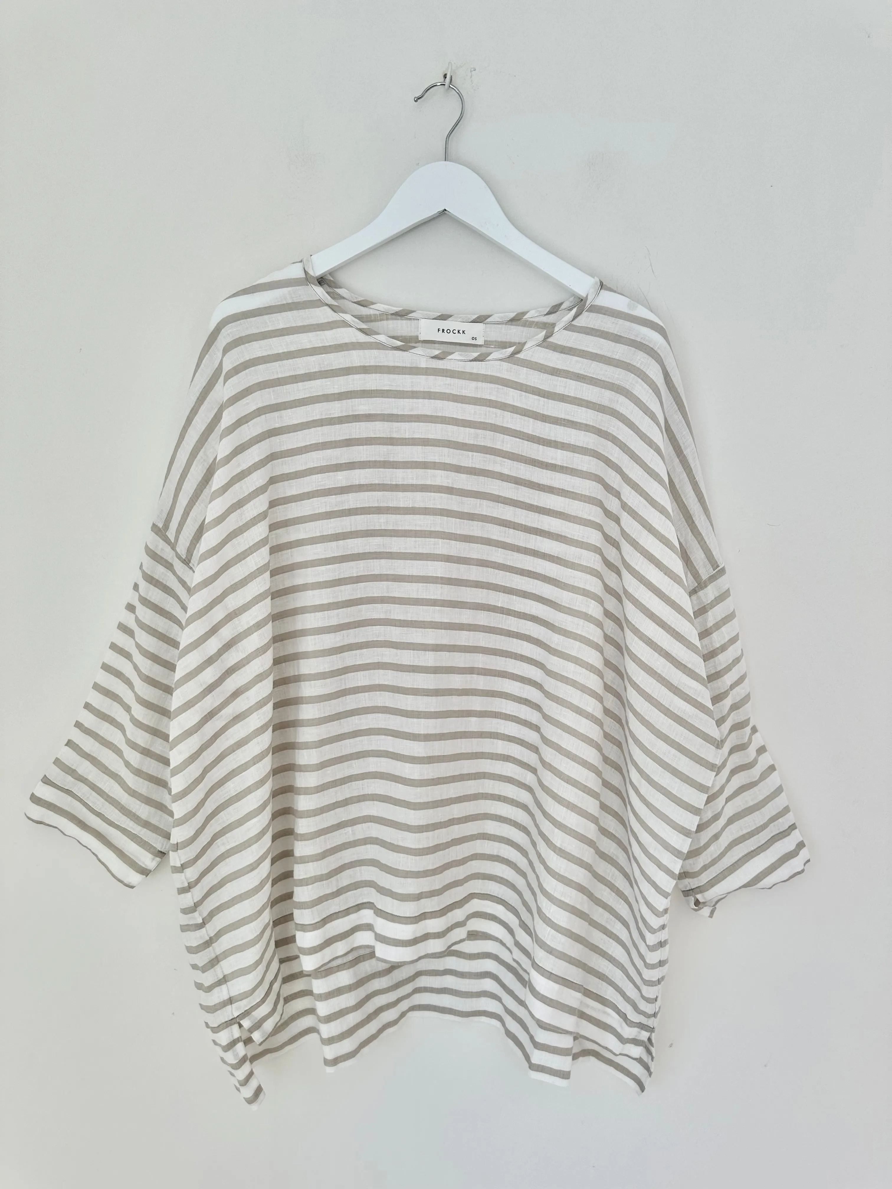hunter top - small natural stripe linen