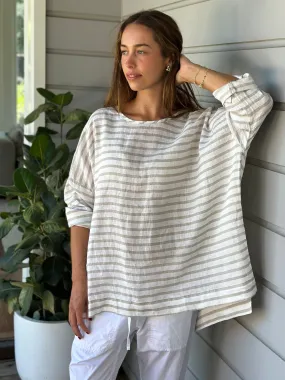 hunter top - small natural stripe linen