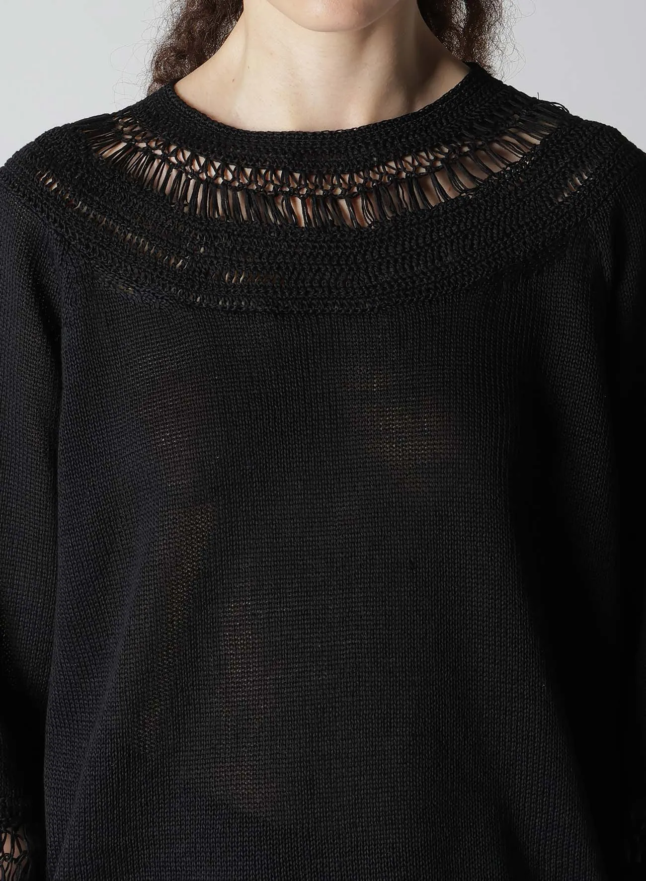 JERSEY BROAD STITCH CROCHET HALF SLEEVE PULLOVER