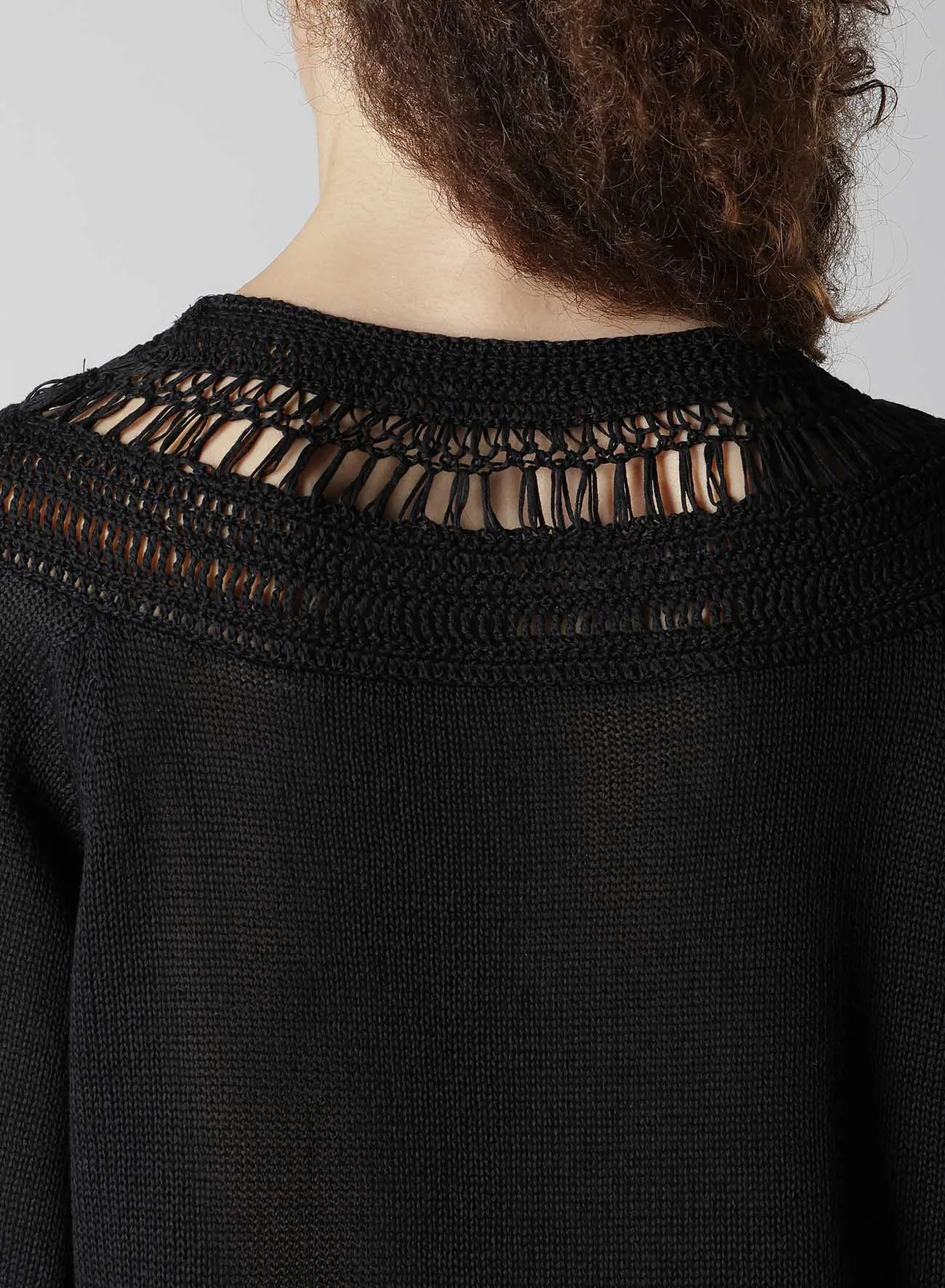 JERSEY BROAD STITCH CROCHET HALF SLEEVE PULLOVER