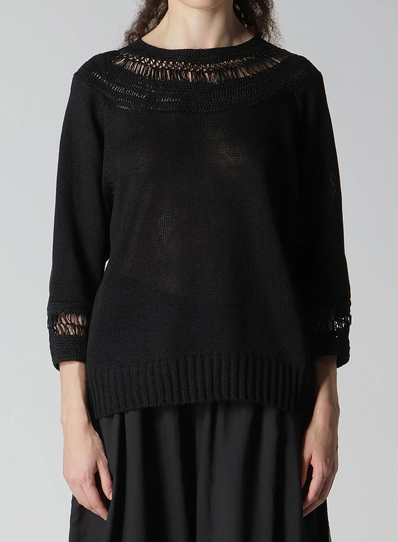 JERSEY BROAD STITCH CROCHET HALF SLEEVE PULLOVER