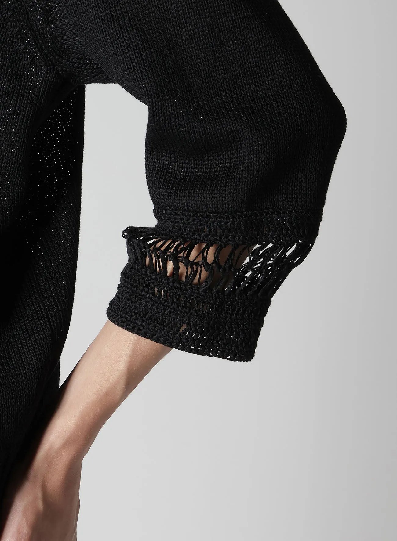 JERSEY BROAD STITCH CROCHET HALF SLEEVE PULLOVER