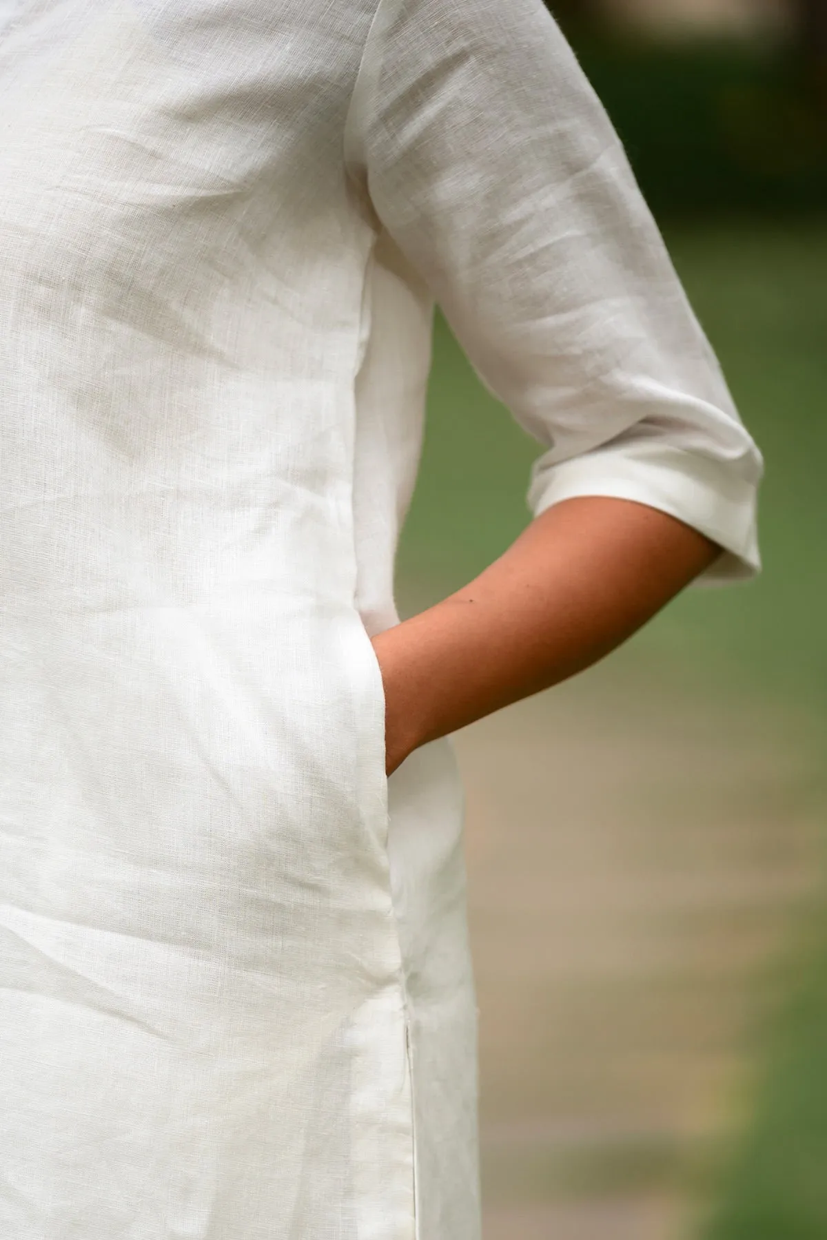 Lea Linen White Kurta and Pants - Set