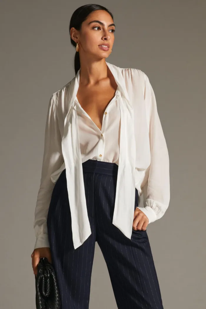 Lightweight Shirt with Ribbon Collar