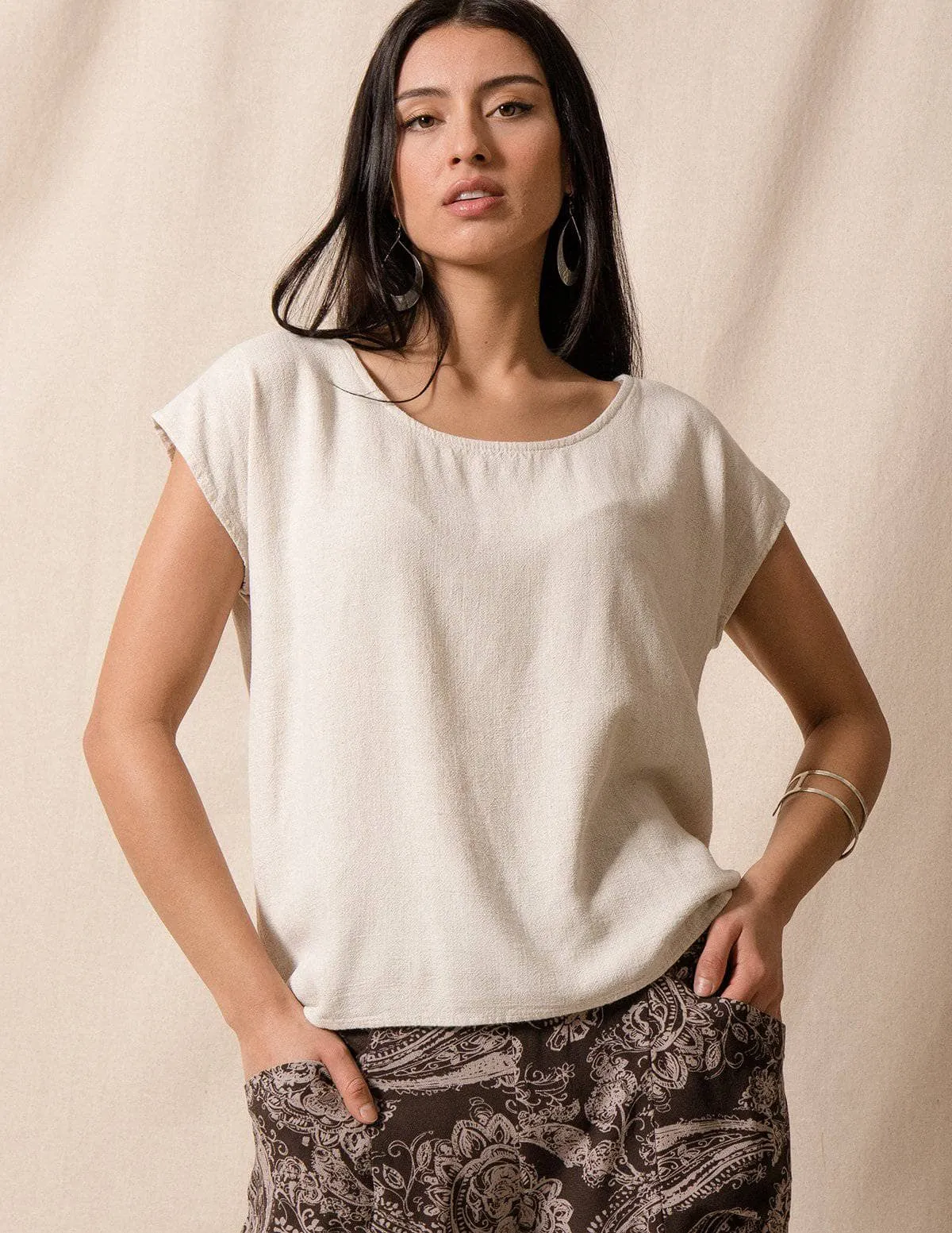 Linen Blend Boxy Top - Small Only