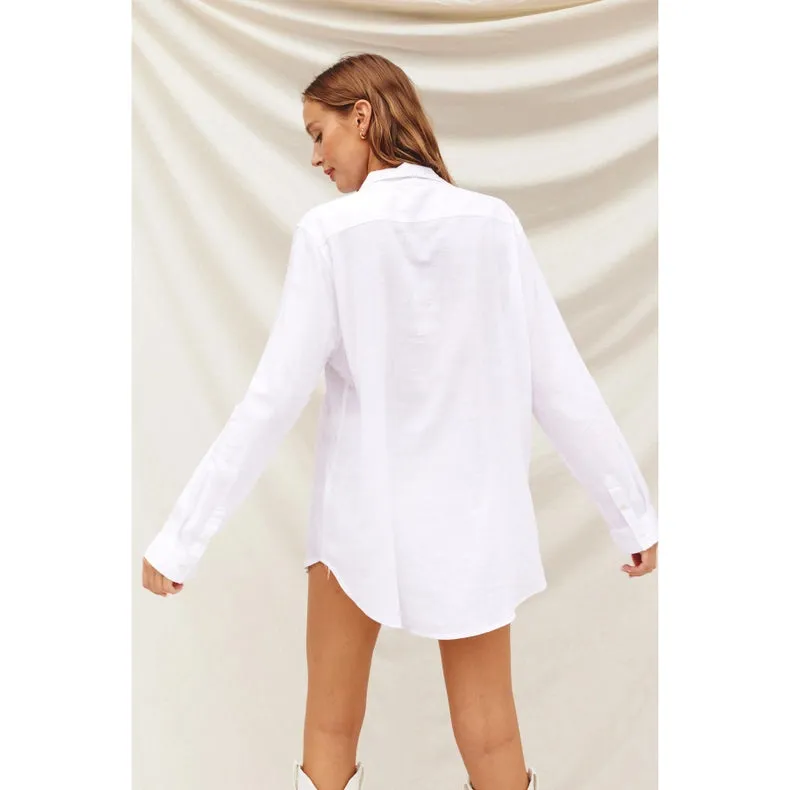 Linen Blend Relaxed Shirt  LINEN WHITE