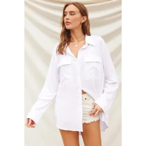 Linen Blend Relaxed Shirt  LINEN WHITE