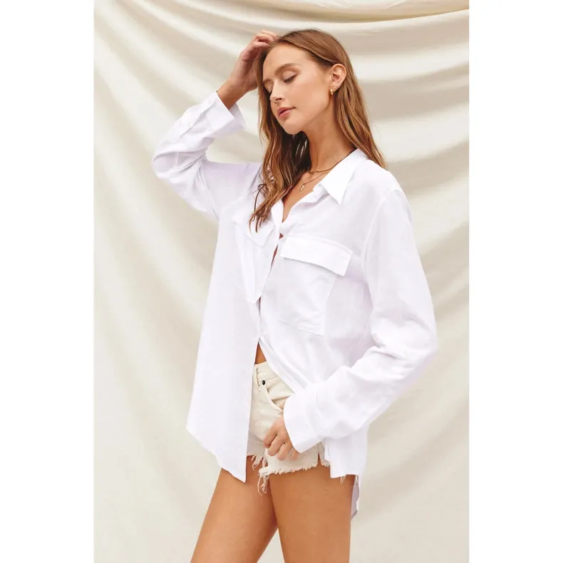 Linen Blend Relaxed Shirt  LINEN WHITE