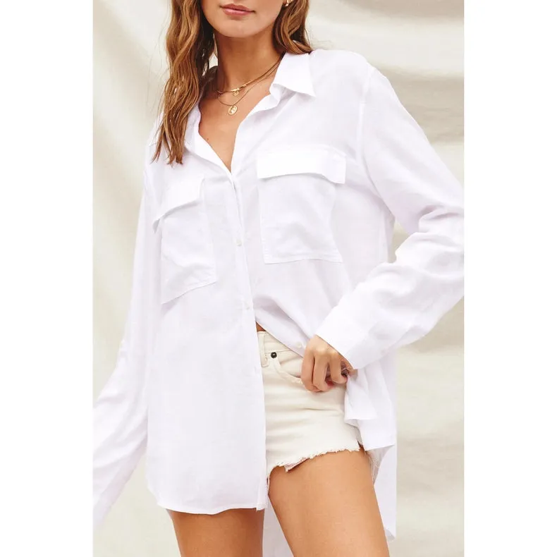 Linen Blend Relaxed Shirt  LINEN WHITE