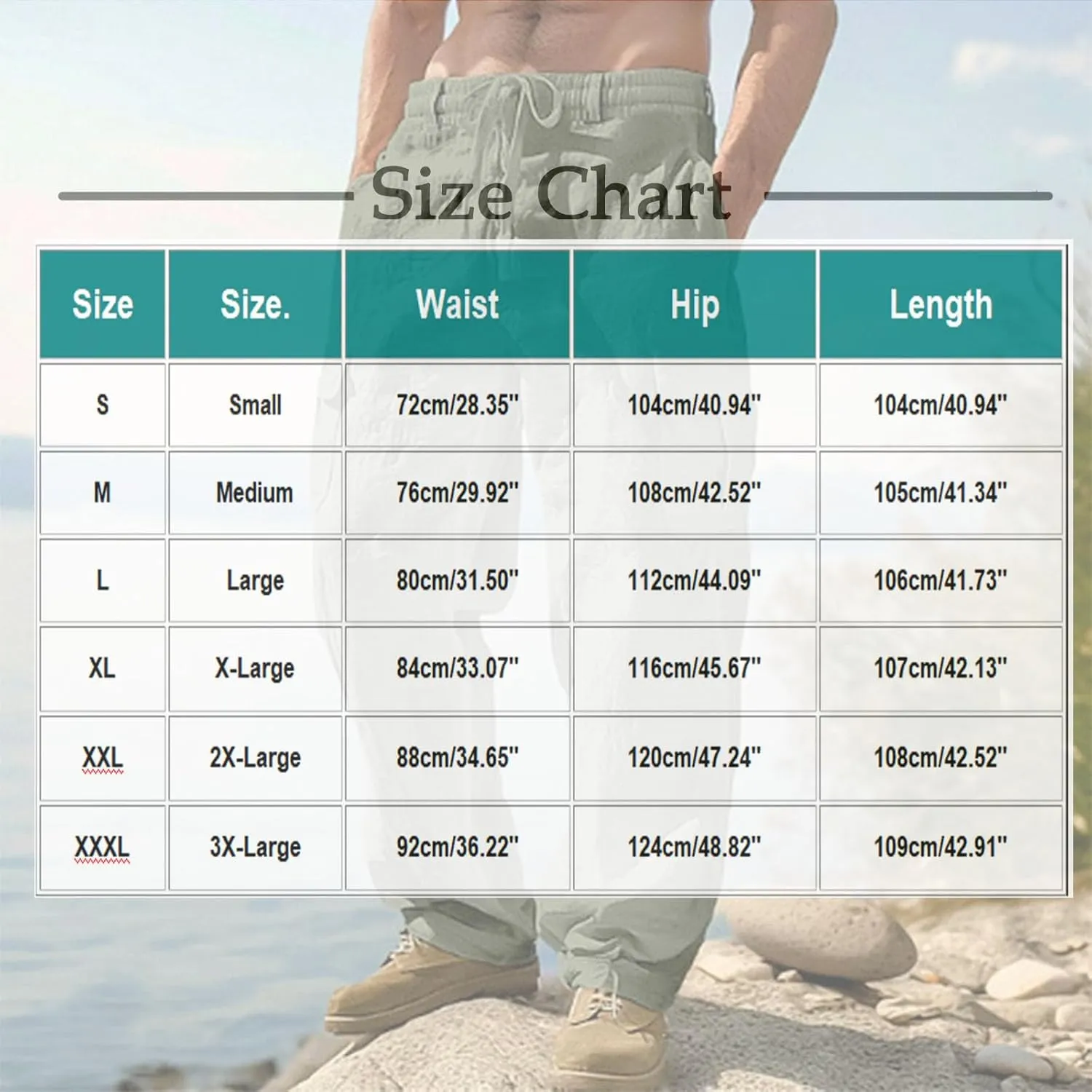 Linen Cargo Pants Men Baggy Casual Elastic Waist Beach Pant Relaxed Fit Straight Leg Trousers Sweatpants with Pockets