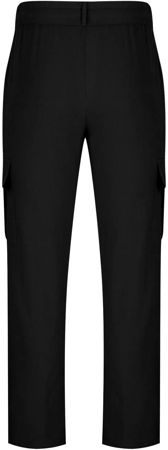 Linen Cargo Pants Men Baggy Casual Elastic Waist Beach Pant Relaxed Fit Straight Leg Trousers Sweatpants with Pockets